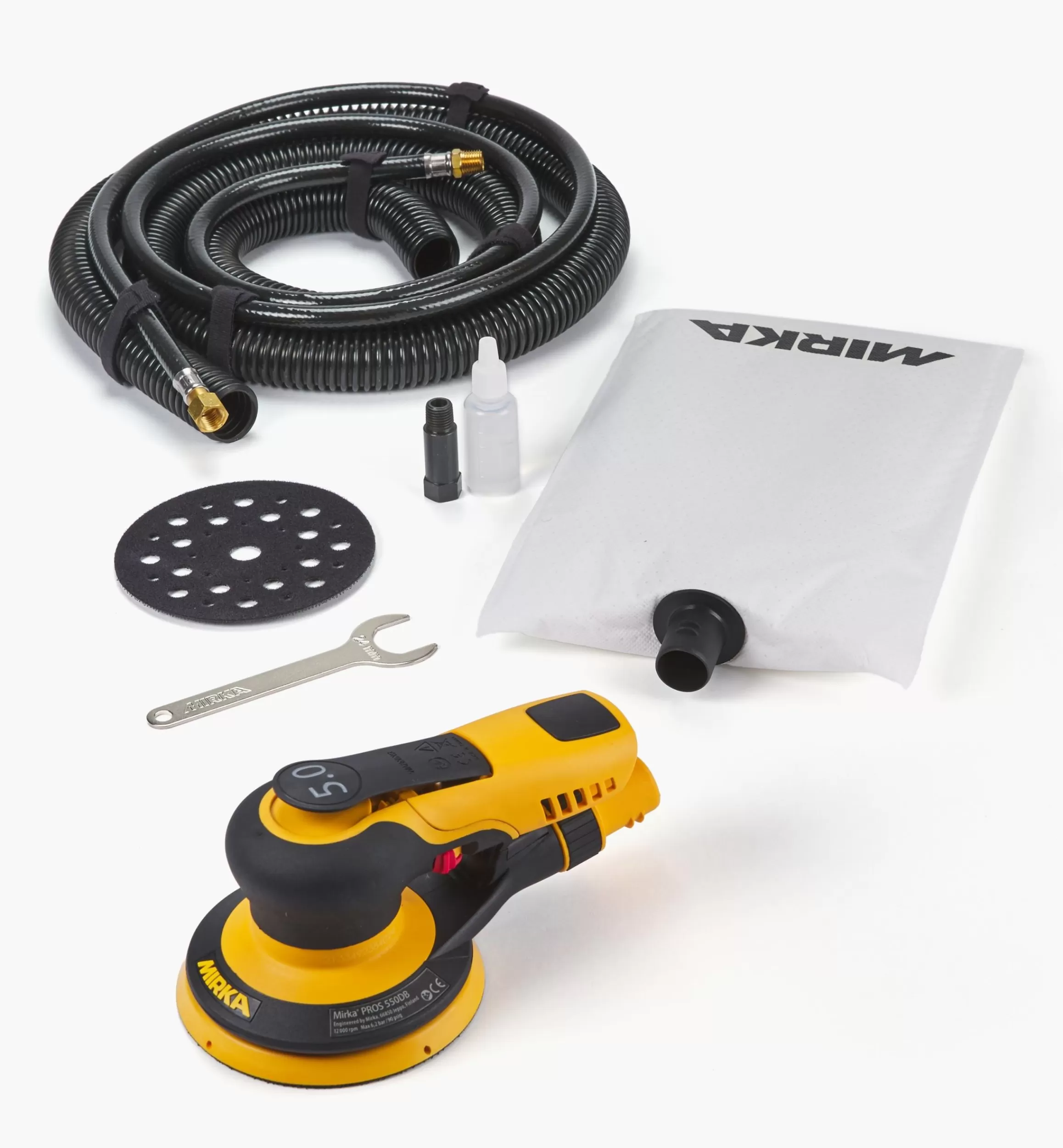 Lee Valley Mirka PROS 5" Pneumatic Sander With Self-Generating Vacuum, 5mm Orbit
