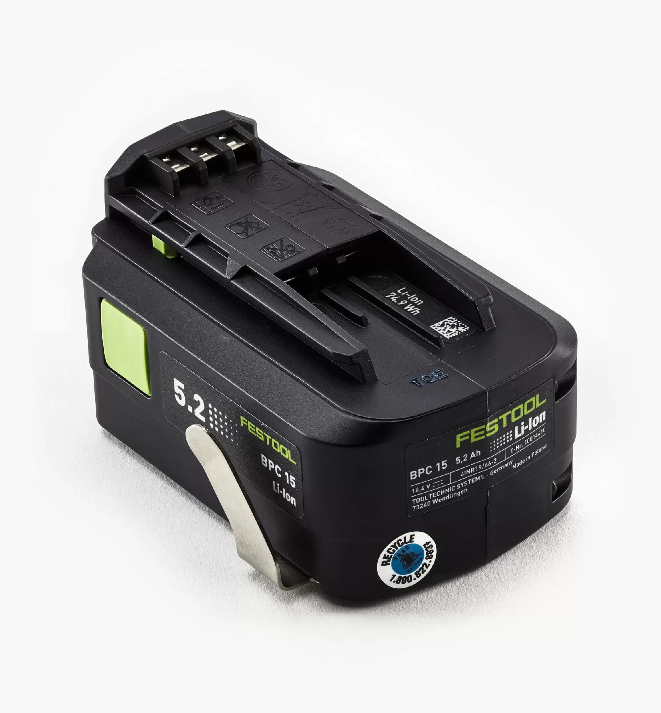 Lee Valley 15V 5.2 Ah Replacement Battery For Festool T 15 & C 15 Cordless Drills